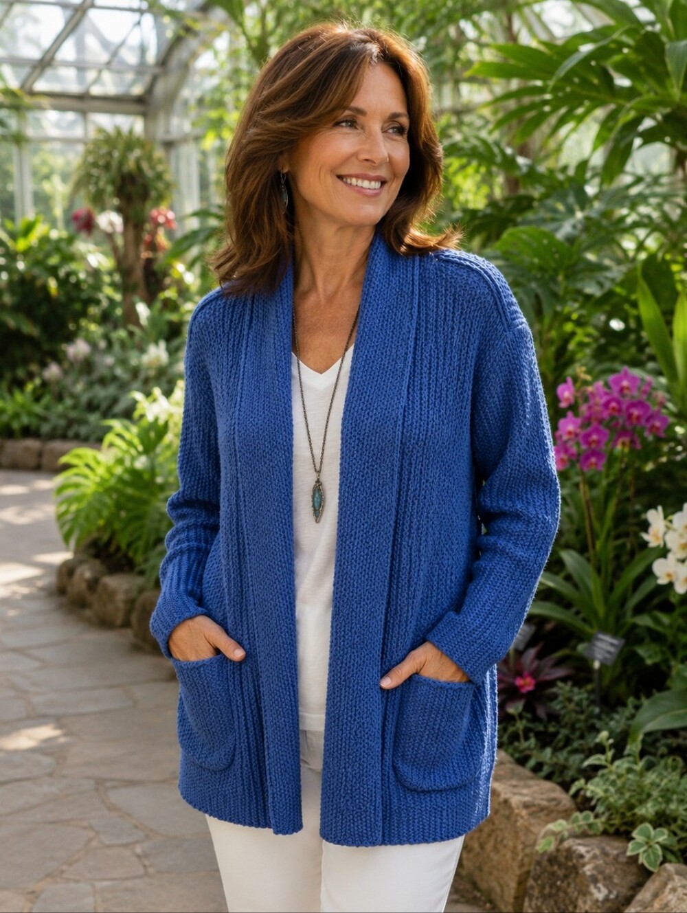 Habitat Beautiful Blue Open-Front Chunky Ribbon Knit Cardigan XL Shawl Collar